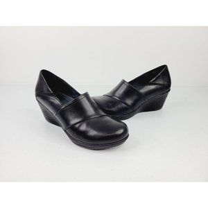 Dansko Black Leather Wedge Pumps